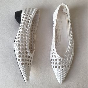 Zara Open Braided Mid Heel Ballerina White/ Ecru Size 39 / 8.5